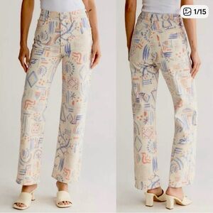 MOTHER Pastel Abstract Wide Leg Pants